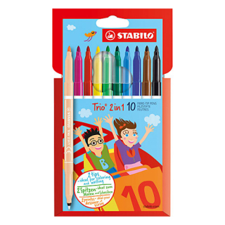 STABILO Fixy vláknové a jemný liner v jednom STABILO Trio 2in1, 10 ks balení s 10 různými barvami