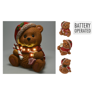 KOOPMAN Figurka medvěda s vánoční čepicí 29 cm a LED světlem (3 varianty)