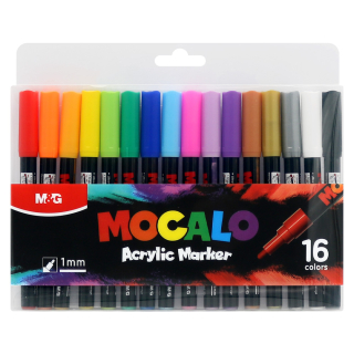 M&G Popisovač M&G MOCALO Acrylic Marker, hrot 1 mm (sada 16 barev)