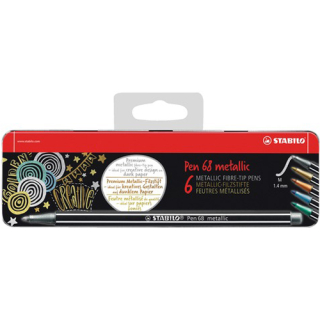 STABILO Fixy metalické vláknové STABILO Pen 68 metallic, sada 6 ks, kovové balení závěsné