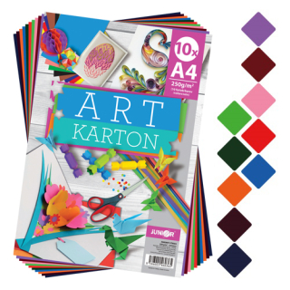 JUNIOR Složka barevného papíru A4 (výkresů) ART karton 10 listů /10 barev, 250g/m2