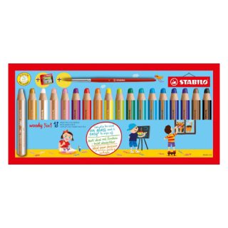 STABILO Pastelka STABILO woody 3 in 1 sada 18 ks (struhadlo + štětec)