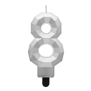 GoDan S.A. Svíčka dortová - číslice "8" Diamant 7,6 cm, stříbrná metalická