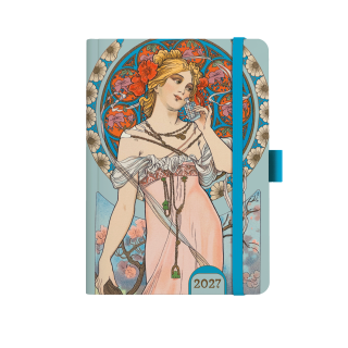 Baloušek Denní diář A5 - Alfons Mucha 2027 - Modrý