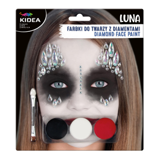 KIDEA Barvy na obličej LUNA - 3 barvy + štětec a diamanty (sada)