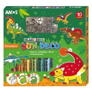 Barvy na sklo - Dinosauři 10 barev 10,5 ml + 12 závěsných sklíček