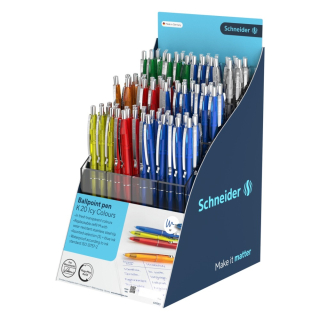 SCHNEIDER Prezentační stojan Pero kuličkové Schneider K20 Icy Colours Mix 100 ks - modrá náplň