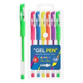 JUNIOR Pero gelové JUNIOR FLUO - sada 6 ks