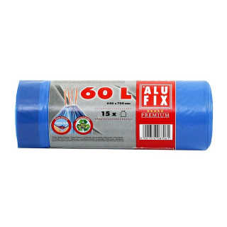 ALUFIX Pytle na odpad zatah. LDPE 60L / 15ks (64x70cm) modré 27 mic
