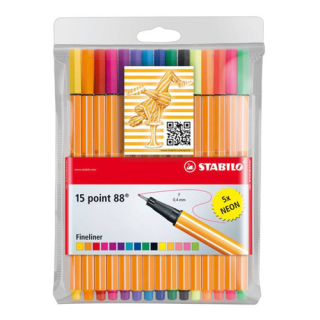 STABILO Liner STABILO point 88 sada 10 ks + 5 ks neon