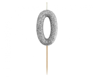 GoDan S.A. Dortová svíčka B&C - číslo "0" glitter černá 11 cm