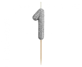 GoDan S.A. Dortová svíčka B&C - číslo "1" glitter černá 11 cm