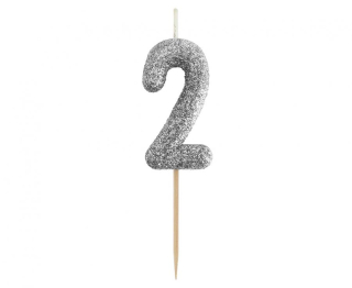 GoDan S.A. Dortová svíčka B&C - číslo "2" glitter černá 11 cm