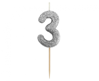 GoDan S.A. Dortová svíčka B&C - číslo "3" glitter černá 11 cm