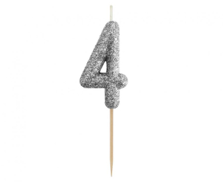 GoDan S.A. Dortová svíčka B&C - číslo "4" glitter černá 11 cm