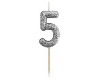 GoDan S.A. Dortová svíčka B&C - číslo "5" glitter černá 11 cm
