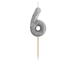 GoDan S.A. Dortová svíčka B&C - číslo "6" glitter černá 11 cm