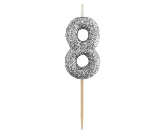 GoDan S.A. Dortová svíčka B&C - číslo "8" glitter černá 11 cm