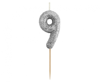 GoDan S.A. Dortová svíčka B&C - číslo "9" glitter černá 11 cm