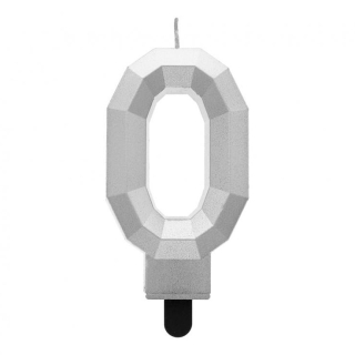 GoDan S.A. Svíčka dortová - číslice "0" Diamant 7,6 cm, stříbrná metalická