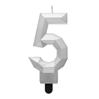 GoDan S.A. Svíčka dortová - číslice "5" Diamant 7,6 cm, stříbrná metalická