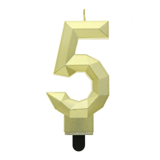 GoDan S.A. Svíčka dortová - číslice "5" Diamant 7,6 cm, zlatá metalická