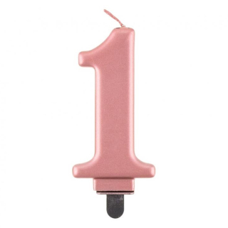 GoDan S.A. Svíčka dortová - číslice "1" B&C 8 cm, růžovo-zlatá metalická