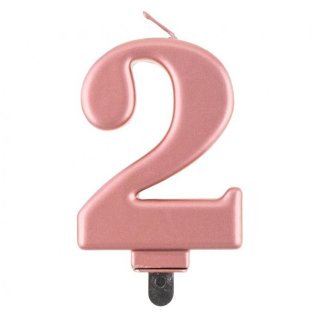 GoDan S.A. Svíčka dortová - číslice "2" B&C 8 cm, růžovo-zlatá metalická