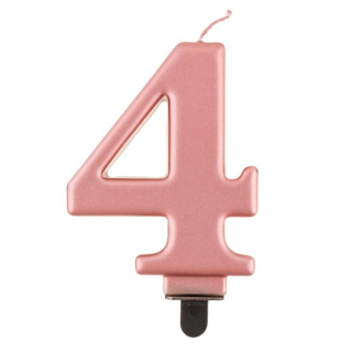 GoDan S.A. Svíčka dortová - číslice "4" B&C 8 cm, růžovo-zlatá metalická