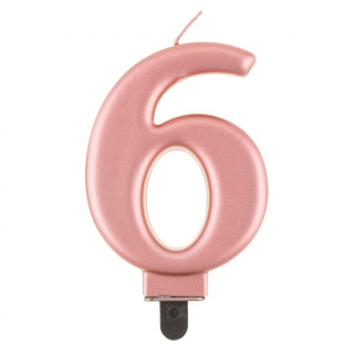 GoDan S.A. Svíčka dortová - číslice "6" B&C 8 cm, růžovo-zlatá metalická