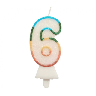 GoDan S.A. Svíčka dortová - číslice "6" Bio glitter 8,5 cm