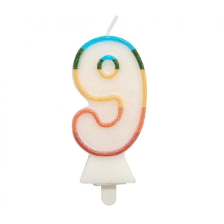 GoDan S.A. Svíčka dortová - číslice "9" Bio glitter 8,5 cm