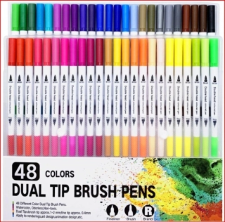 Fixy štětcové oboustranné BRUSH - LINER - sada 48 ks